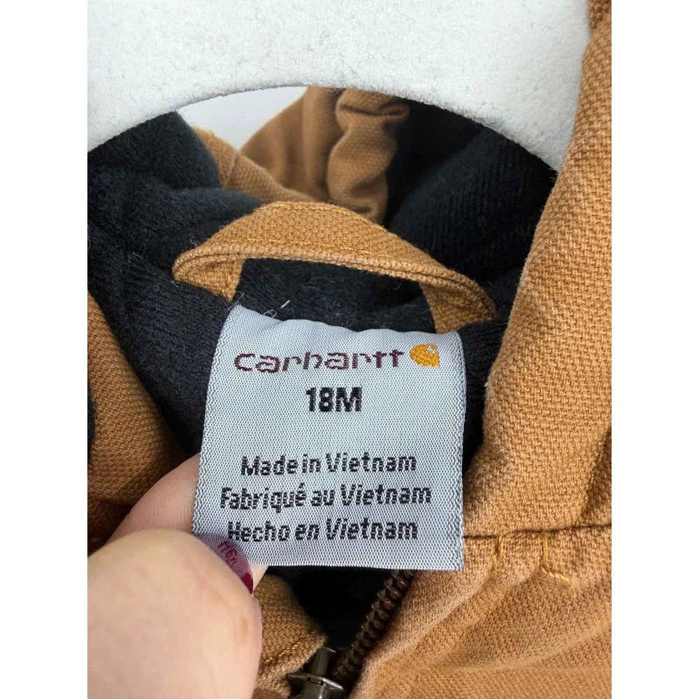Carhartt Active Jacket baby 18M Brown Canvas Fleece Lined Hooded Insulated